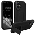 kwmobile Handyhülle kompatibel mit Apple iPhone 16 - Hülle mit Fingerhalter und Standfunktion - Silikon Case Handy Cover in Schwarz Schwarz  