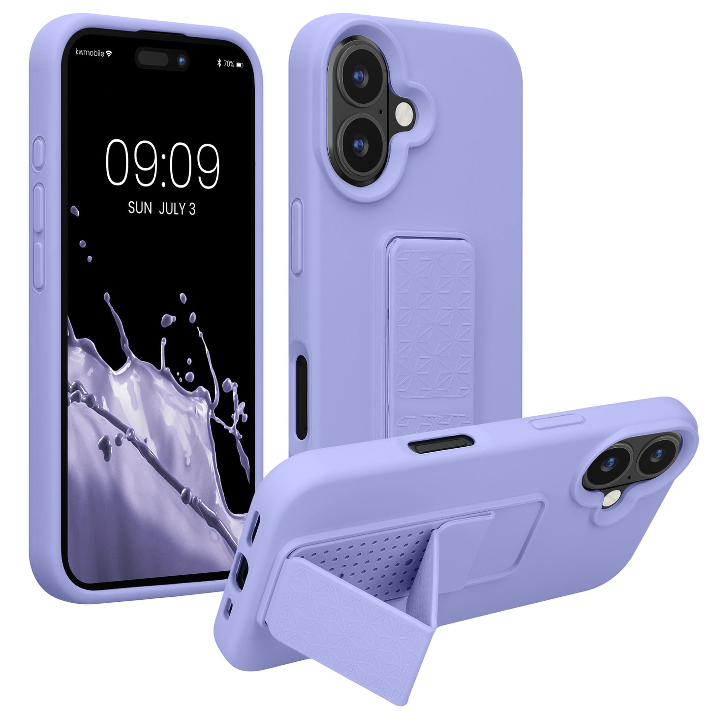 kwmobile Handyhülle kompatibel mit Apple iPhone 16 - Hülle mit Fingerhalter und Standfunktion - Silikon Case Handy Cover in Lavendel Lavendel  