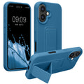kwmobile Handyhülle kompatibel mit Apple iPhone 16 - Hülle mit Fingerhalter und Standfunktion - Silikon Case Handy Cover in Karibikblau Karibikblau  