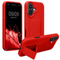 kwmobile Handyhülle kompatibel mit Apple iPhone 16 - Hülle mit Fingerhalter und Standfunktion - Silikon Case Handy Cover in Rot Rot  