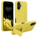 kwmobile Handyhülle kompatibel mit Apple iPhone 16 - Hülle mit Fingerhalter und Standfunktion - Silikon Case Handy Cover in Strahlend Gelb Strahlend Gelb  