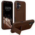 kwmobile Handyhülle kompatibel mit Apple iPhone 16 - Hülle mit Fingerhalter und Standfunktion - Silikon Case Handy Cover in Chocolate Chocolate  