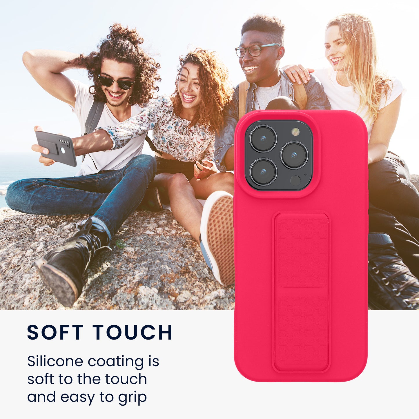 kwmobile Handyhülle für Apple iPhone 16 Pro Hülle mit Fingerhalter und Stand Schutzhülle Cover