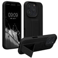 kwmobile Handyhülle kompatibel mit Apple iPhone 16 Pro - Hülle mit Fingerhalter und Standfunktion - Silikon Case Handy Cover in Schwarz Schwarz  