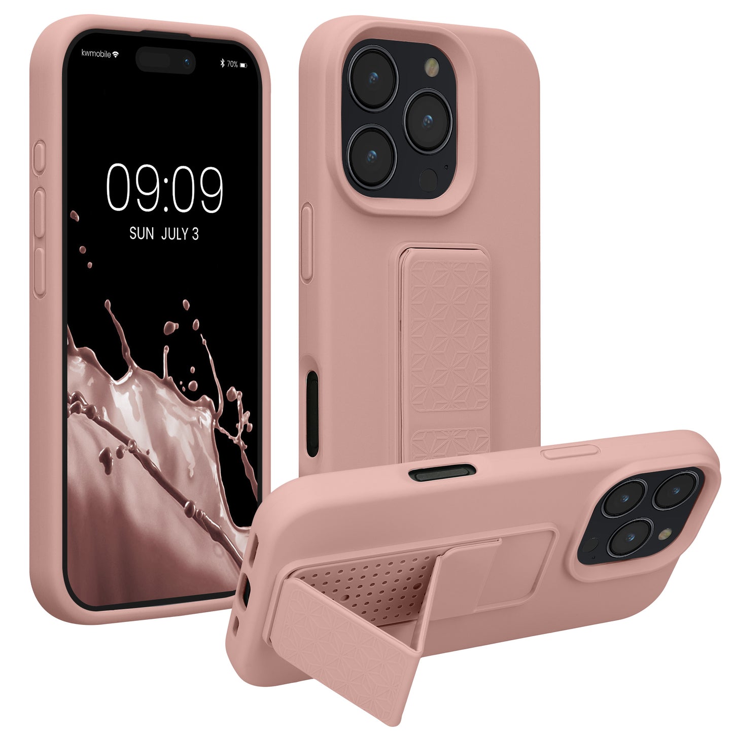 kwmobile Handyhülle kompatibel mit Apple iPhone 16 Pro - Hülle mit Fingerhalter und Standfunktion - Silikon Case Handy Cover in Altrosa Altrosa  