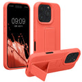 kwmobile Handyhülle kompatibel mit Apple iPhone 16 Pro - Hülle mit Fingerhalter und Standfunktion - Silikon Case Handy Cover in Koralle Koralle  