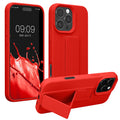 kwmobile Handyhülle kompatibel mit Apple iPhone 16 Pro - Hülle mit Fingerhalter und Standfunktion - Silikon Case Handy Cover in Rot Rot  