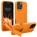 kwmobile Handyhülle kompatibel mit Apple iPhone 16 Pro - Hülle mit Fingerhalter und Standfunktion - Silikon Case Handy Cover in Fruity Orange Fruity Orange  