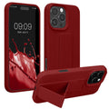 kwmobile Handyhülle kompatibel mit Apple iPhone 16 Pro - Hülle mit Fingerhalter und Standfunktion - Silikon Case Handy Cover in Rhabarber Rot Rhabarber Rot  