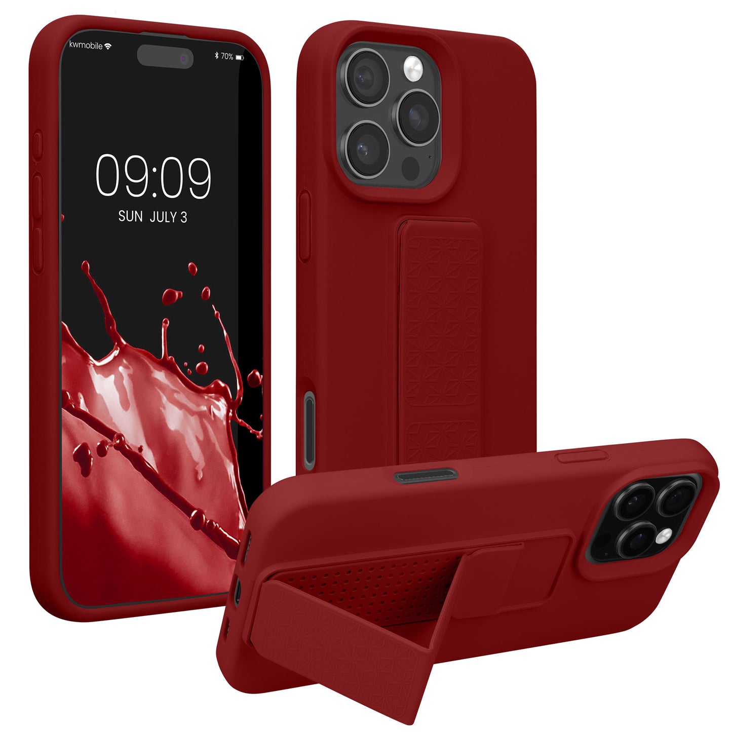 kwmobile Handyhülle kompatibel mit Apple iPhone 16 Pro - Hülle mit Fingerhalter und Standfunktion - Silikon Case Handy Cover in Rhabarber Rot Rhabarber Rot  