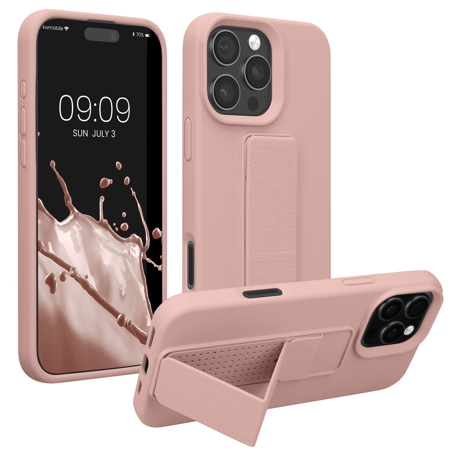 kwmobile Handyhülle kompatibel mit Apple iPhone 16 Pro Max - Hülle mit Fingerhalter und Standfunktion - Silikon Case Handy Cover in Altrosa Altrosa  