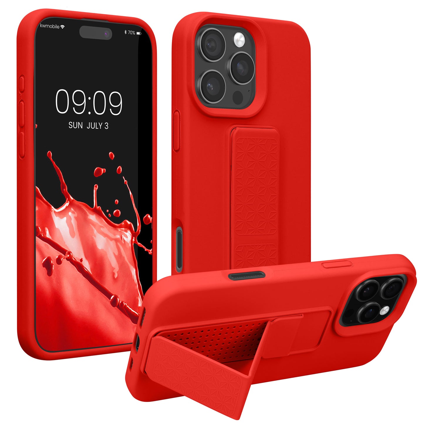 kwmobile Handyhülle kompatibel mit Apple iPhone 16 Pro Max - Hülle mit Fingerhalter und Standfunktion - Silikon Case Handy Cover in Rot Rot  