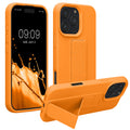 kwmobile Handyhülle kompatibel mit Apple iPhone 16 Pro Max - Hülle mit Fingerhalter und Standfunktion - Silikon Case Handy Cover in Fruity Orange Fruity Orange  