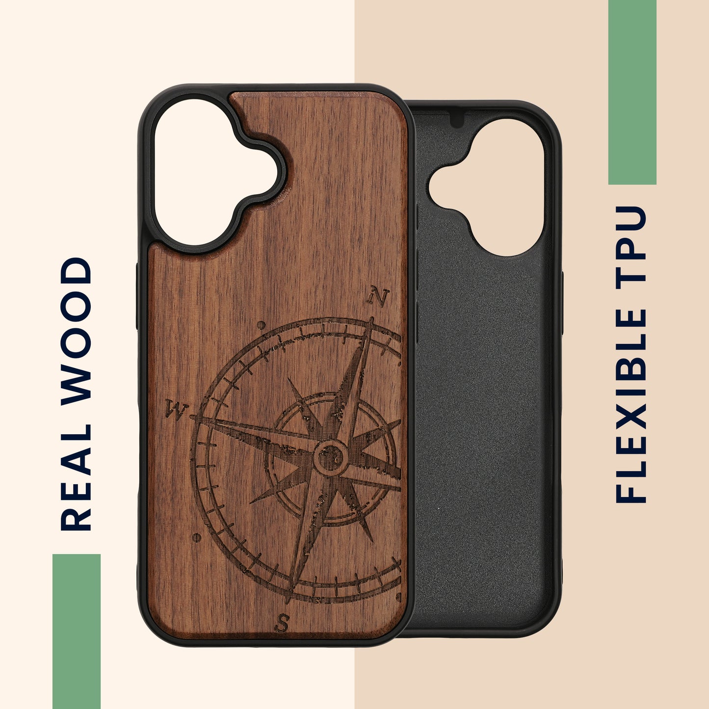 kwmobile Hülle kompatibel mit Apple iPhone 16 Hülle - Case - Handy Cover - TPU Handyhülle Kompass Vintage