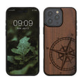 kwmobile Hülle kompatibel mit Apple iPhone 16 Pro Max Hülle - Holz Case - Handy Cover - TPU Handyhülle in Dunkelbraun Kompass Vintage Dunkelbraun  [dsg01]