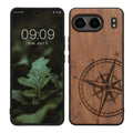 kwmobile Hülle kompatibel mit OnePlus Nord 4 5G Hülle - Holz Case - Handy Cover - TPU Handyhülle in Dunkelbraun Kompass Vintage Dunkelbraun  [dsg01]