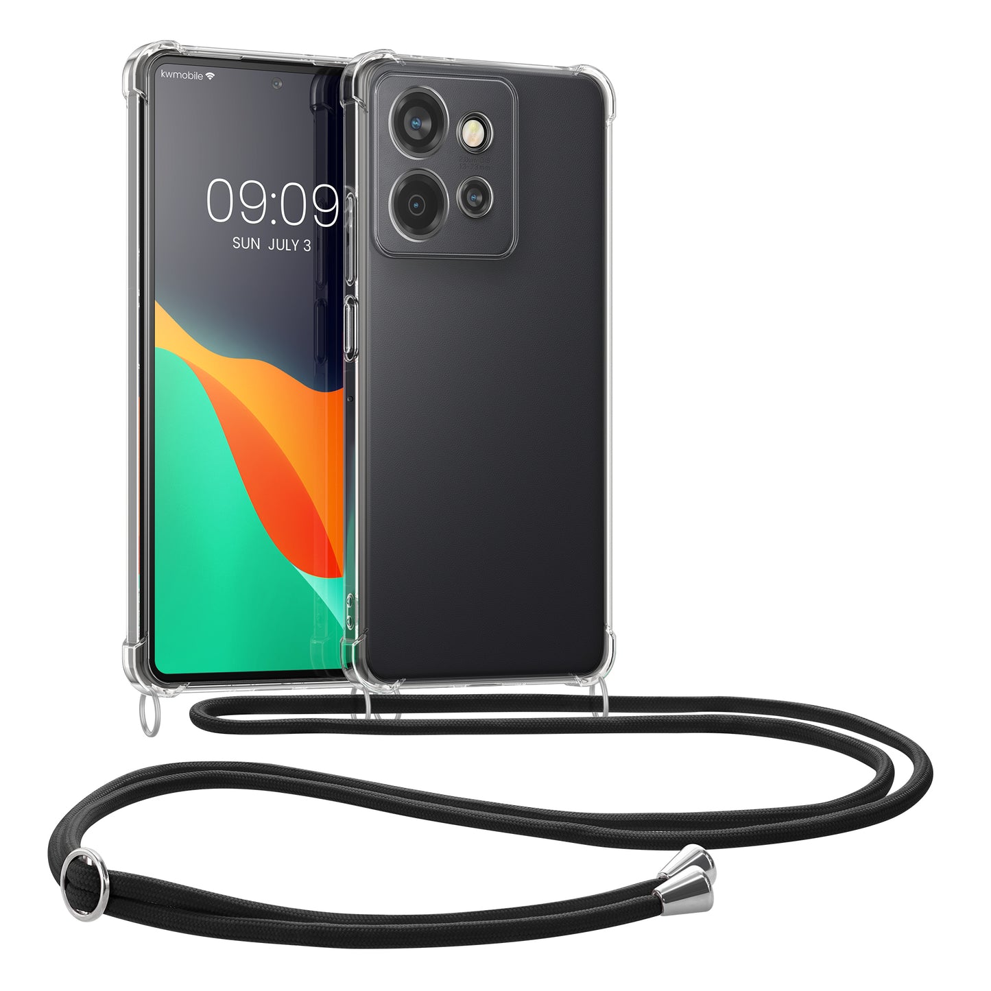 kwmobile Necklace Case kompatibel mit Motorola Edge 60 Neo / Edge 50 Neo / ThinkPhone 25 Hülle - Silikon Cover mit Handykette - Band Handyhülle Schwarz Transparent Schwarz  