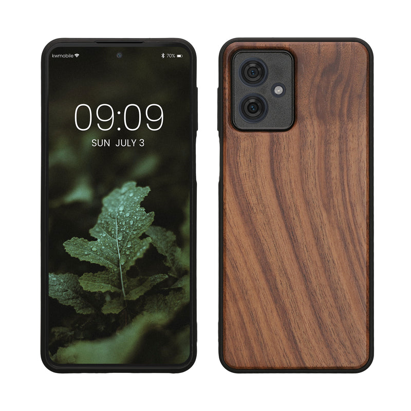 kwmobile Hülle kompatibel mit Motorola Moto G54 5G Hülle - Holz Case - stoßfestes Handy Cover - TPU Handyhülle in Dunkelbraun Dunkelbraun  