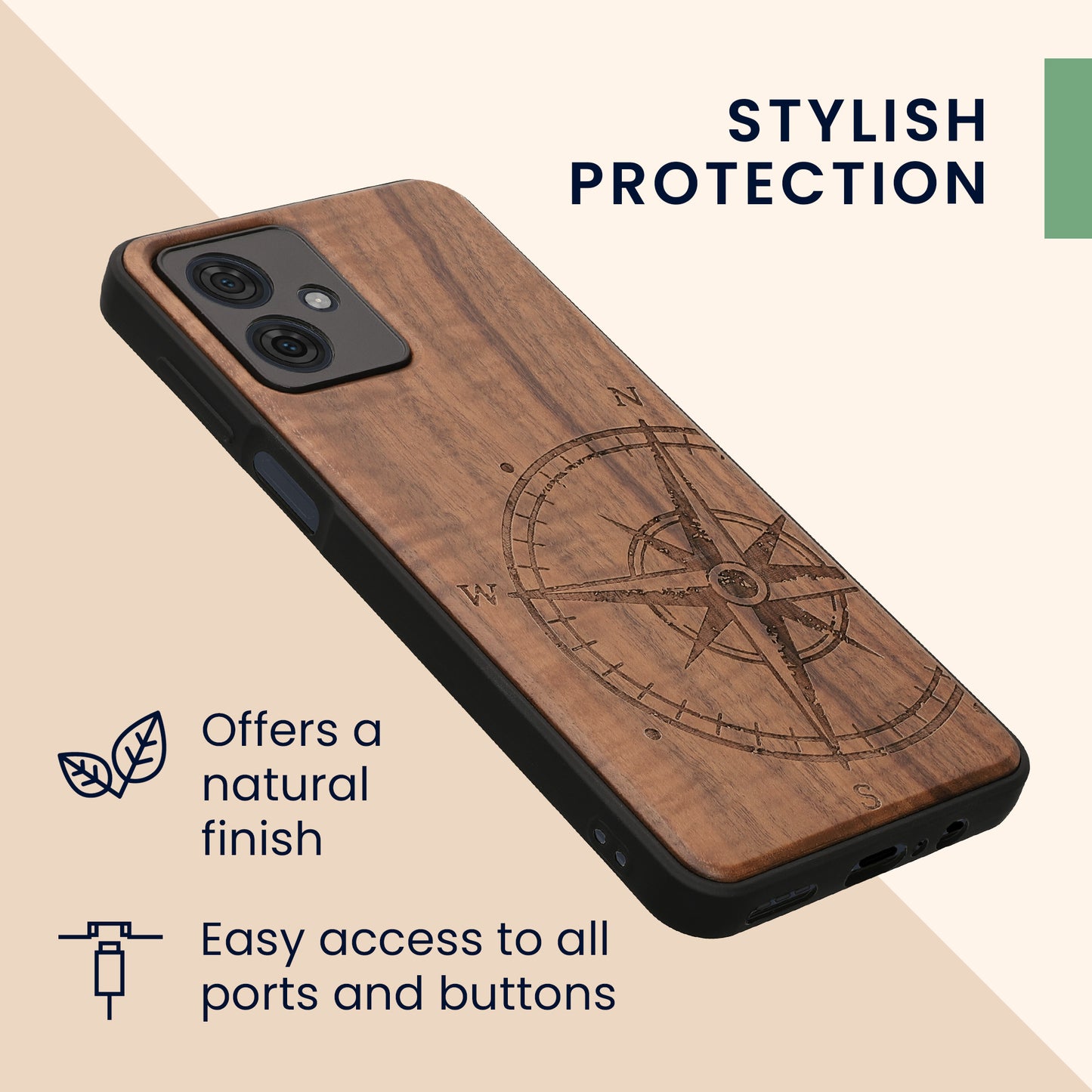 kwmobile Hülle kompatibel mit Motorola Moto G54 5G Handy Cover TPU Handyhülle Kompass Vintage