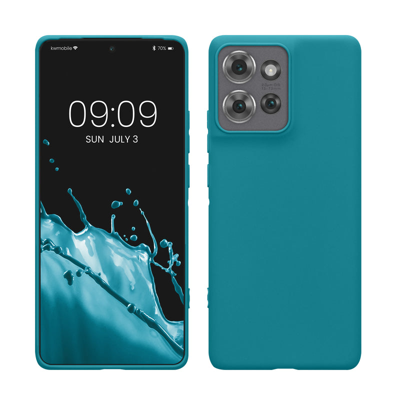 kwmobile Hülle kompatibel mit Motorola Edge 50 Hülle - weiches TPU Silikon Case - Cover geeignet für kabelloses Laden - Petrol Petrol  