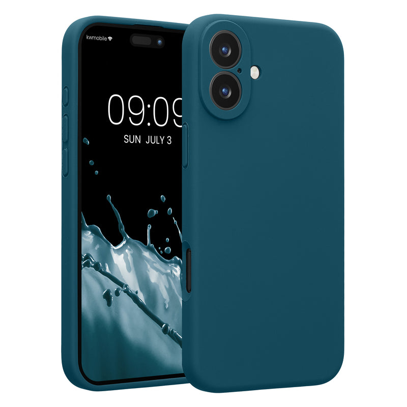 kwmobile Handyhülle kompatibel mit Apple iPhone 16 Plus Hülle - gummierte Handy Case aus Silikon in Petrol matt Petrol matt  