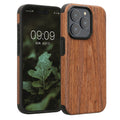 kwmobile Hülle kompatibel mit Apple iPhone 15 Pro - Holz TPU Case Handy Schutzhülle - Backcover Cover Holz Maserung Braun Braun  [dsg01]