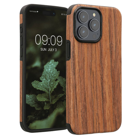 kwmobile Hülle kompatibel mit Apple iPhone 15 Pro Max - Holz TPU Case Handy Schutzhülle - Backcover Cover Holz Maserung Braun Braun  [dsg01]