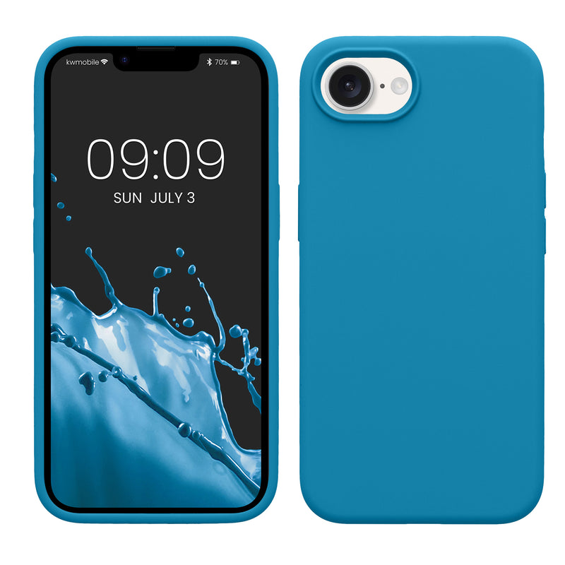 kwmobile Hülle kompatibel mit Apple iPhone 17e / iPhone 16e Hülle - Silikon Handy Case - Handyhülle weiche Oberfläche - kabelloses Laden - Karibikblau Karibikblau  