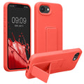 kwmobile Handyhülle kompatibel mit Apple iPhone 17e / iPhone 16e - Hülle mit Fingerhalter und Standfunktion - Silikon Case Handy Cover in Koralle Koralle  