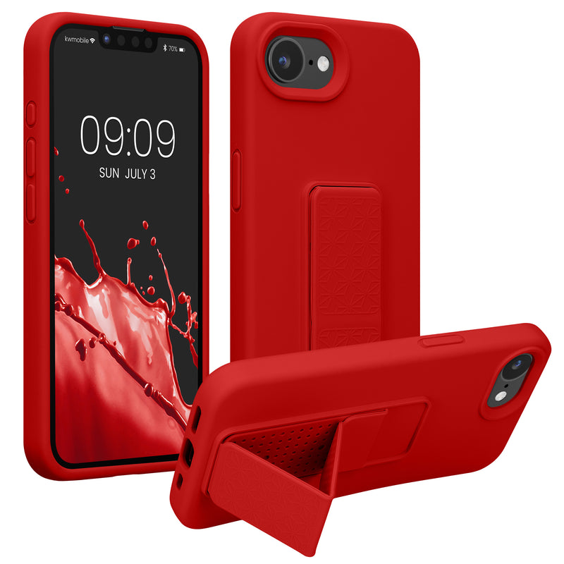 kwmobile Handyhülle kompatibel mit Apple iPhone 17e / iPhone 16e - Hülle mit Fingerhalter und Standfunktion - Silikon Case Handy Cover in Rot Rot  