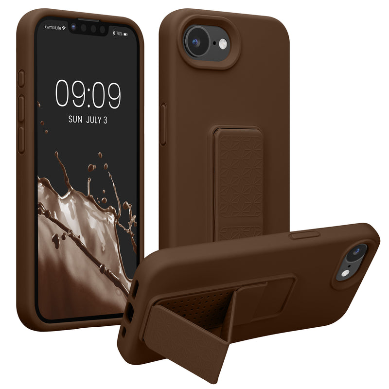 kwmobile Handyhülle kompatibel mit Apple iPhone 17e / iPhone 16e - Hülle mit Fingerhalter und Standfunktion - Silikon Case Handy Cover in Chocolate Chocolate  