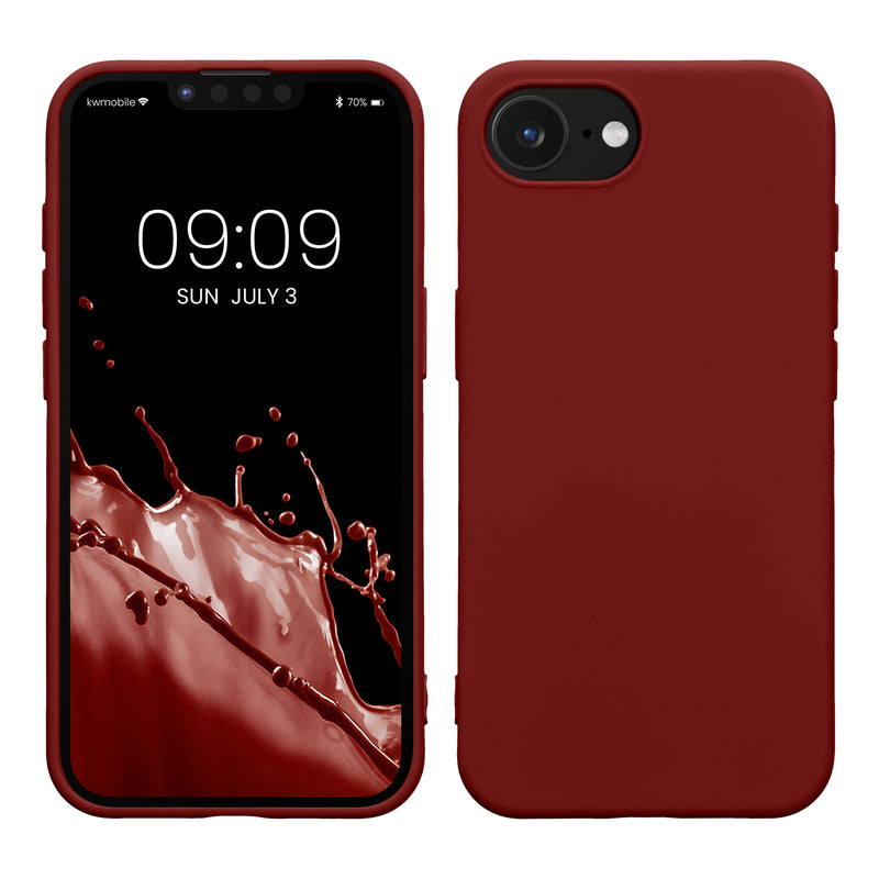 kwmobile Hülle kompatibel mit Apple iPhone 17e / iPhone 16e Hülle - gummierte TPU Silikon Handyhülle - Schutzhülle für kabelloses Laden - Case in Rhabarber Rot Rhabarber Rot  