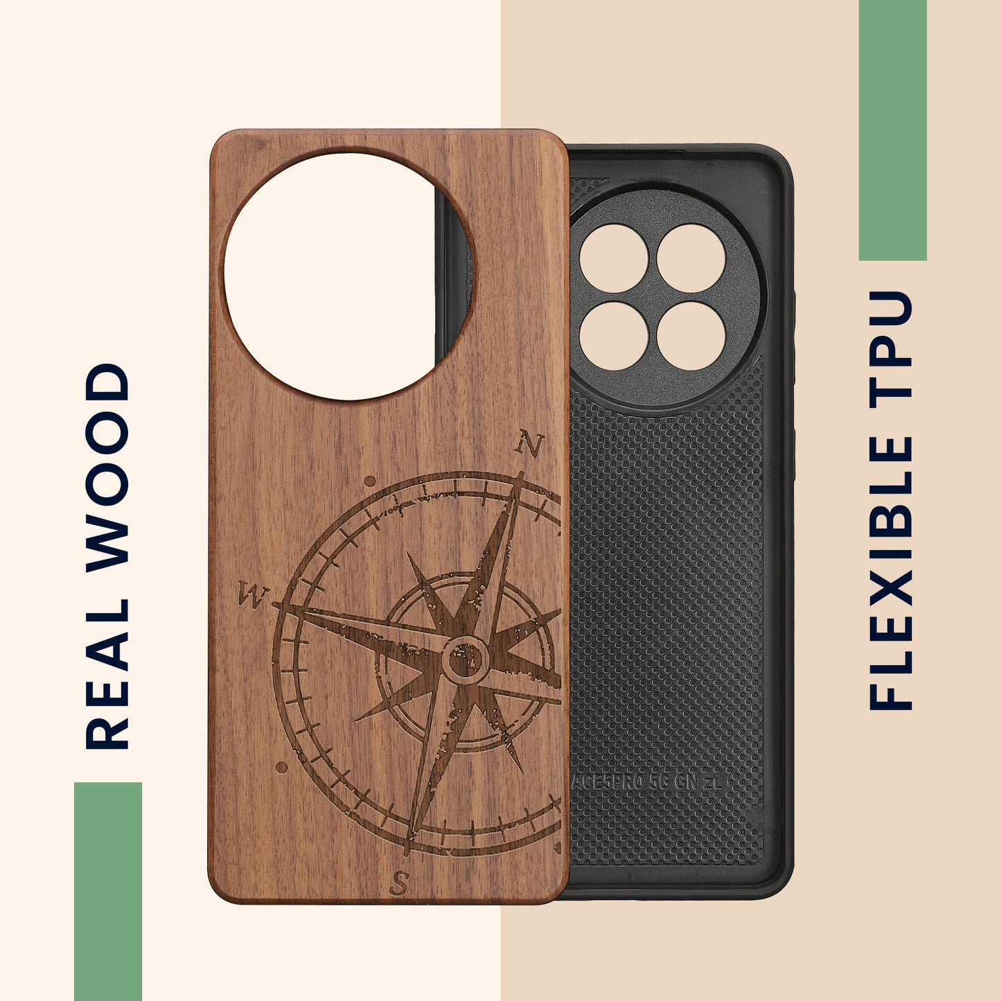 kwmobile Hülle kompatibel mit OnePlus 13R Handy Cover TPU Handyhülle Kompass Vintage
