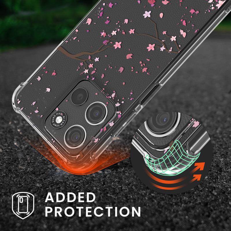 kwmobile Necklace Case kompatibel mit Motorola Moto G15 Hülle Silikon Cover mit Handykette Kirschblütenblätter