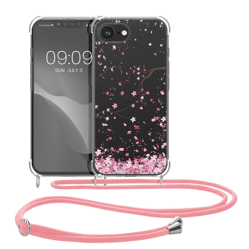 kwmobile Necklace Case kompatibel mit Apple iPhone 17e / iPhone 16e Hülle Silikon Cover mit Handykette Transparent Kirschblütenblätter