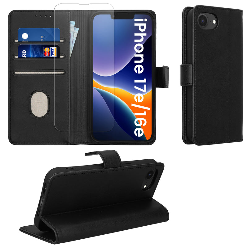 kwmobile Kunstleder Handyhülle kompatibel mit Apple iPhone 17e / iPhone 16e Hülle - Brieftaschen Schutzhülle aus PU-Leder mit Displayschutz und RFID-Schutz