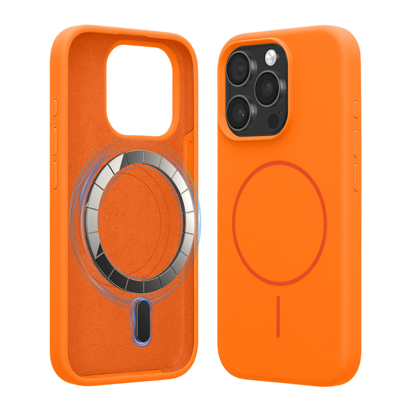 kwmobile Handyhülle für Apple iPhone 15 Pro - Hülle für MagSafe - Hülle für iPhone 15 Pro Case - Silikon Rückseite magnetisch in Fruity Orange Fruity Orange  