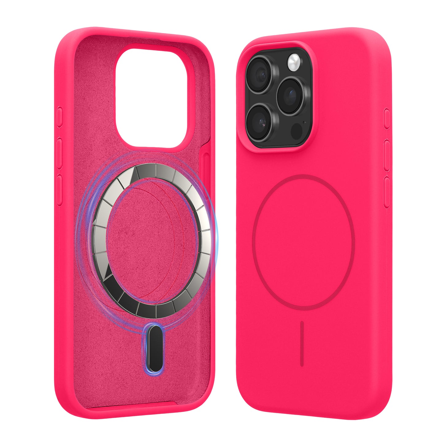 kwmobile Handyhülle für Apple iPhone 15 Pro - Hülle für MagSafe - Hülle für iPhone 15 Pro Case - Silikon Rückseite magnetisch in Neon Pink Neon Pink  