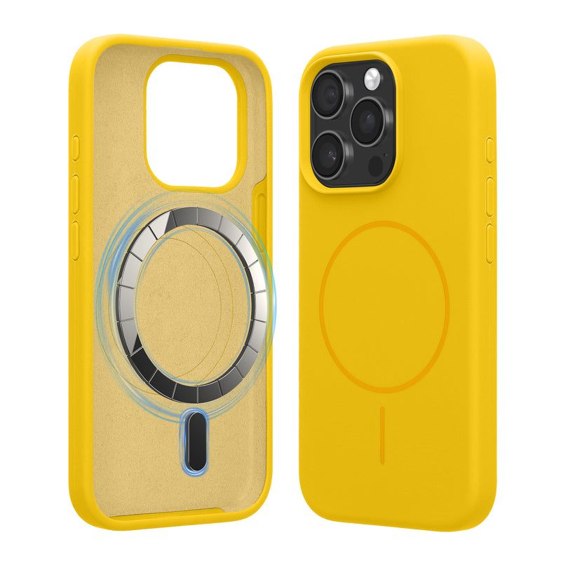 kwmobile Handyhülle für Apple iPhone 15 Pro - Hülle für MagSafe - Hülle für iPhone 15 Pro Case - Silikon Rückseite magnetisch in Strahlend Gelb Strahlend Gelb  
