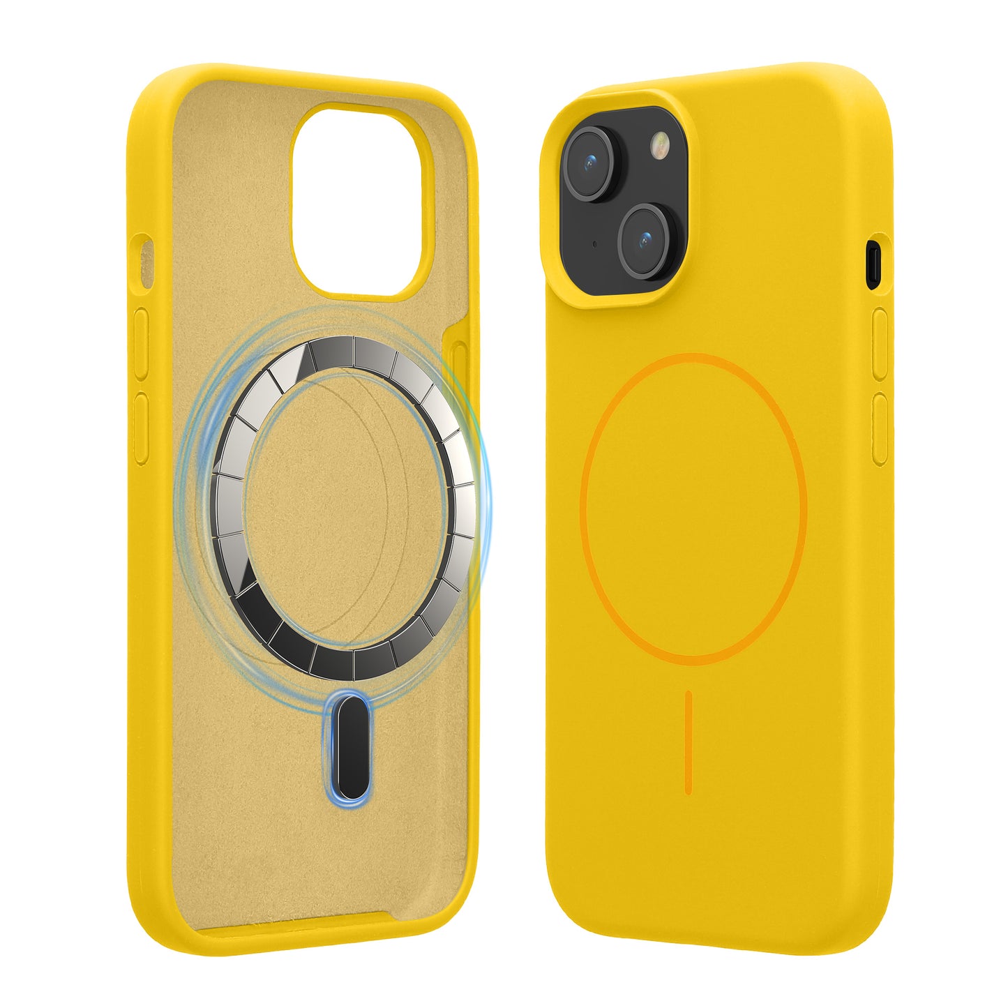 kwmobile Handyhülle für Apple iPhone 15 - Hülle für MagSafe - Hülle für iPhone 15 Case - Silikon Rückseite magnetisch in Strahlend Gelb Strahlend Gelb  