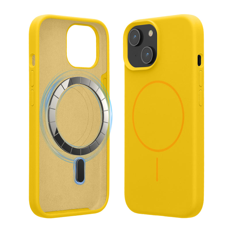 kwmobile Handyhülle für Apple iPhone 15 - Hülle für MagSafe - Hülle für iPhone 15 Case - Silikon Rückseite magnetisch in Strahlend Gelb Strahlend Gelb  