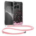 kwmobile Necklace Case kompatibel mit Motorola Edge 60 Neo / Edge 50 Neo / ThinkPhone 25 Hülle - Silikon Cover mit Handykette - Rosa Dunkelbraun Transparent Kirschblütenblätter Rosa  [dsg01]