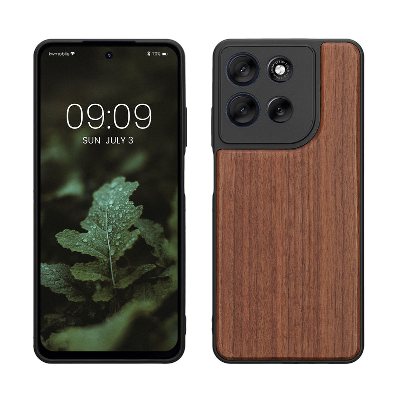kwmobile Hülle kompatibel mit Motorola Moto G56 5G Hülle - Holz Case - stoßfestes Handy Cover - TPU Handyhülle in Dunkelbraun Dunkelbraun  