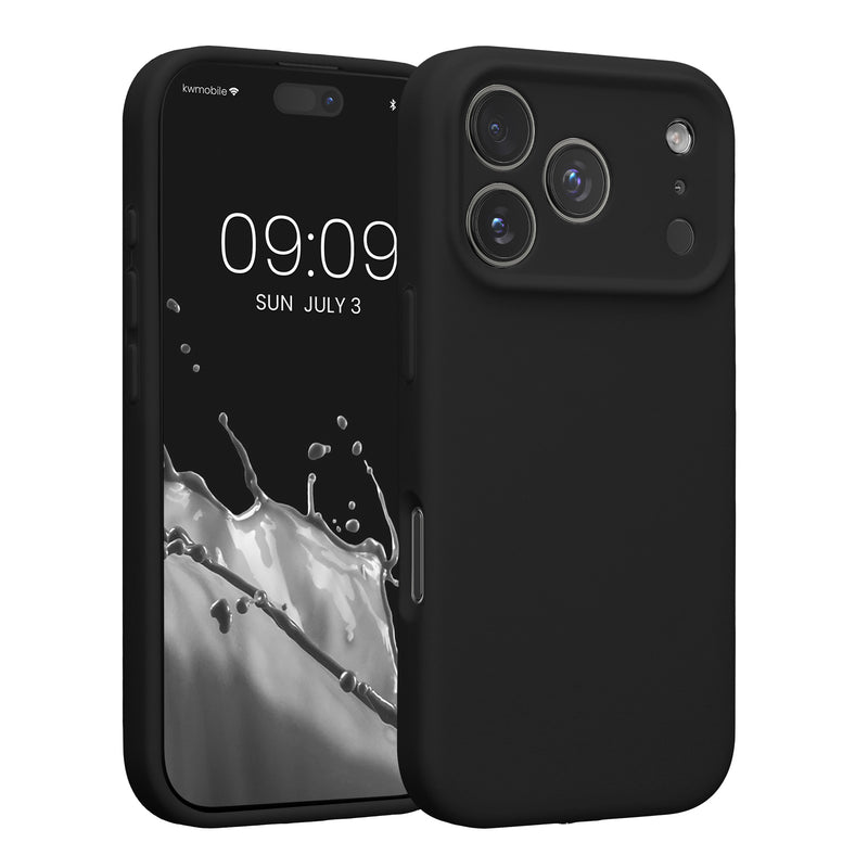 kwmobile Handyhülle kompatibel mit Apple iPhone 17 Pro Hülle - gummierte Handy Case aus Silikon in Schwarz Schwarz  
