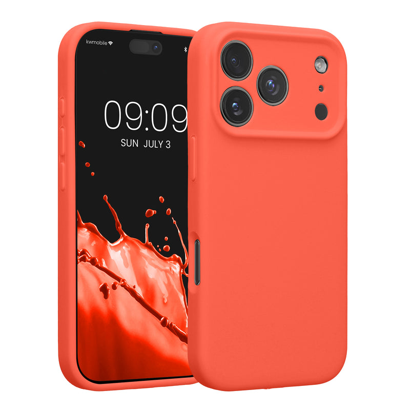 kwmobile Handyhülle kompatibel mit Apple iPhone 17 Pro Hülle - gummierte Handy Case aus Silikon in Neon Koralle Neon Koralle  
