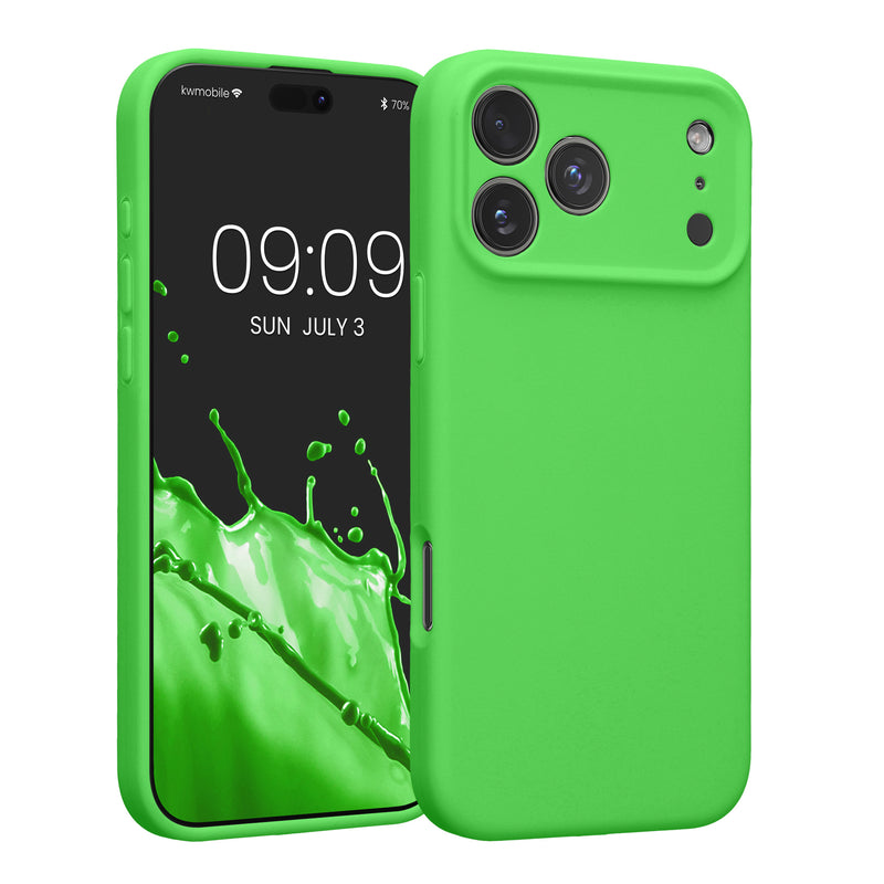 kwmobile Handyhülle kompatibel mit Apple iPhone 17 Pro Max Hülle - gummierte Handy Case aus Silikon in Limettengrün Limettengrün  