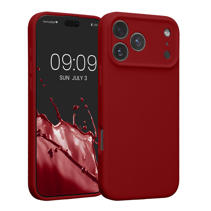 kwmobile Handyhülle kompatibel mit Apple iPhone 17 Pro Max Hülle - gummierte Handy Case aus Silikon in Rhabarber Rot Rhabarber Rot  
