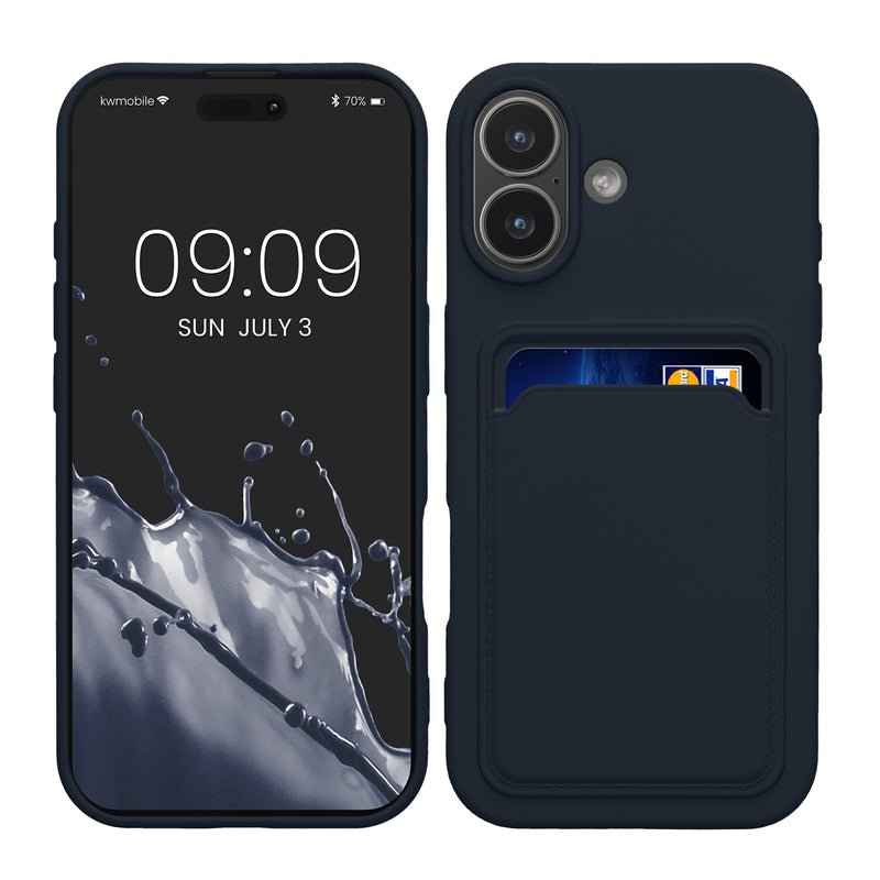 kwmobile Handyhülle kompatibel mit Apple iPhone 17 Hülle - Handy Cover mit Fach für Karten - in Dunkelblau Dunkelblau  