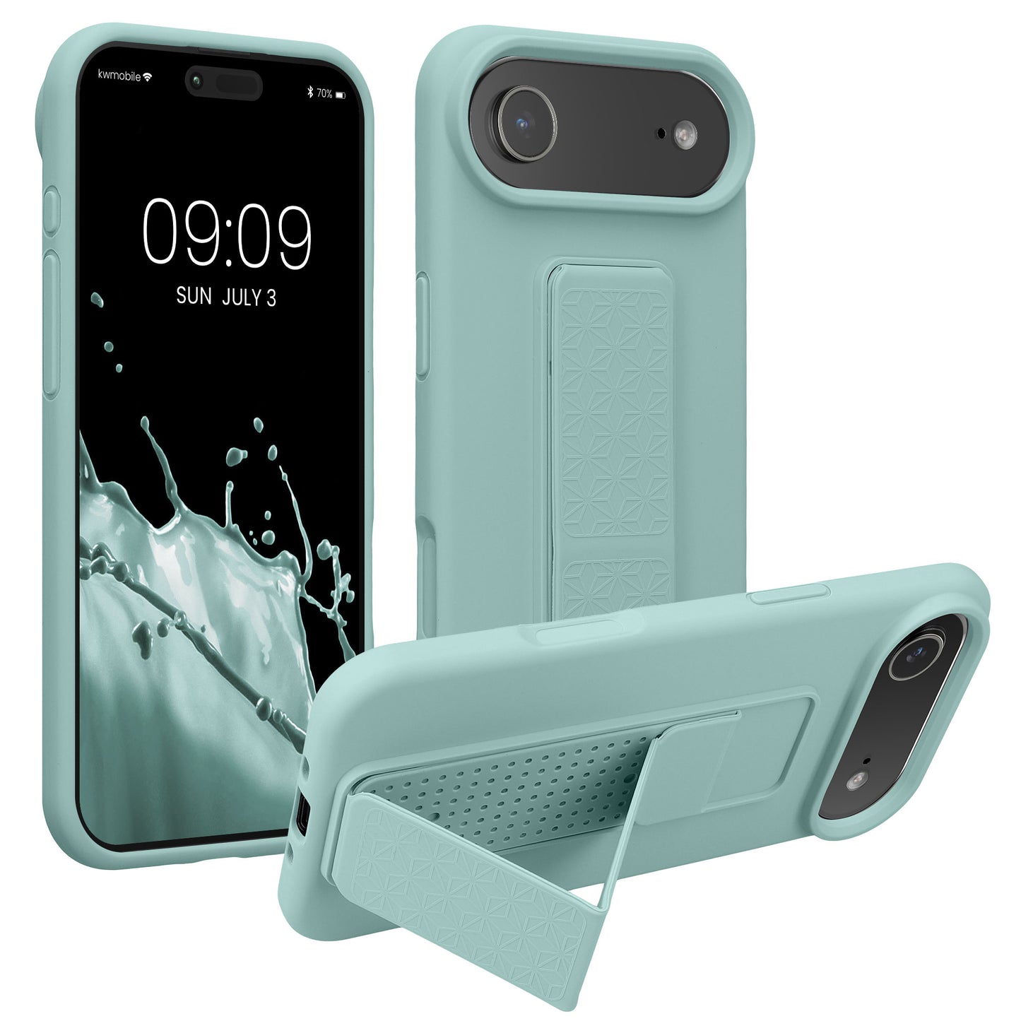 kwmobile Handyhülle kompatibel mit Apple iPhone Air - Hülle mit Fingerhalter und Standfunktion - Silikon Case Handy Cover in Mintgrün Mintgrün  