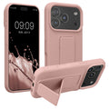 kwmobile Handyhülle kompatibel mit Apple iPhone 17 Pro - Hülle mit Fingerhalter und Standfunktion - Silikon Case Handy Cover in Altrosa Altrosa  
